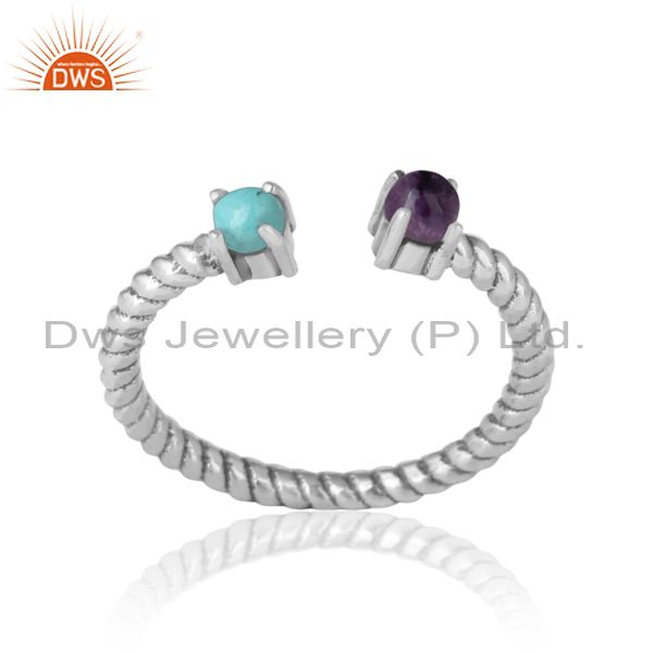 Twisted ring in oxidized silver 925 arizona turquoise amethyst
