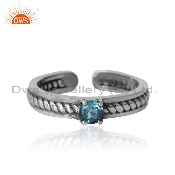 Designer Twisted Ring In Oxidized Silver 925 And Blue Topaz
