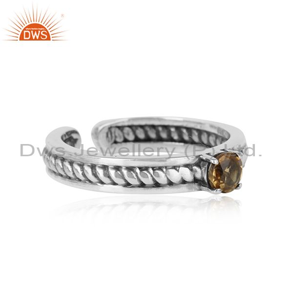 Designer Twisted Ring In Oxidized Silver 925 And Citrine