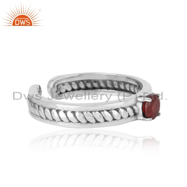 Designer Twisted Ring In Oxidized Silver 925 And Garnet