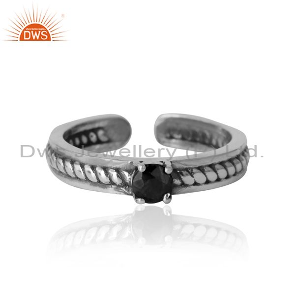 Designer Twisted Ring In Oxidized Silver 925 And Black Onyx