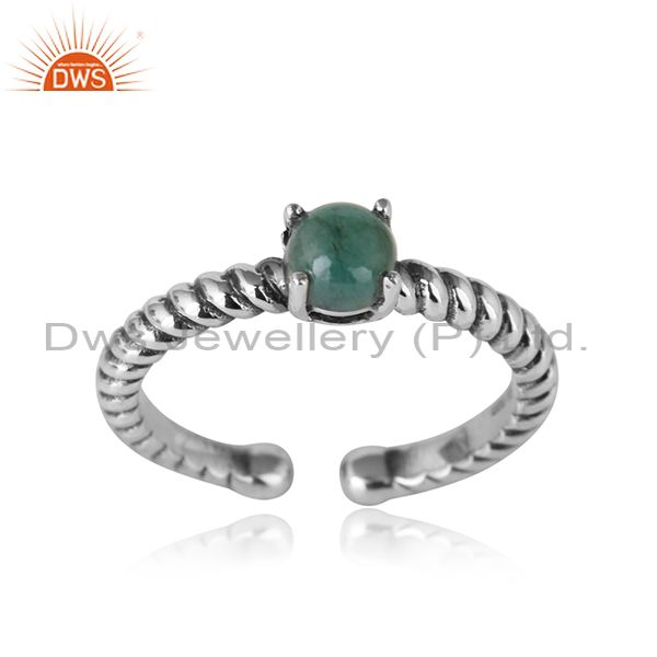 Designer Textured Emerald Ring In Oxidised Silver 925