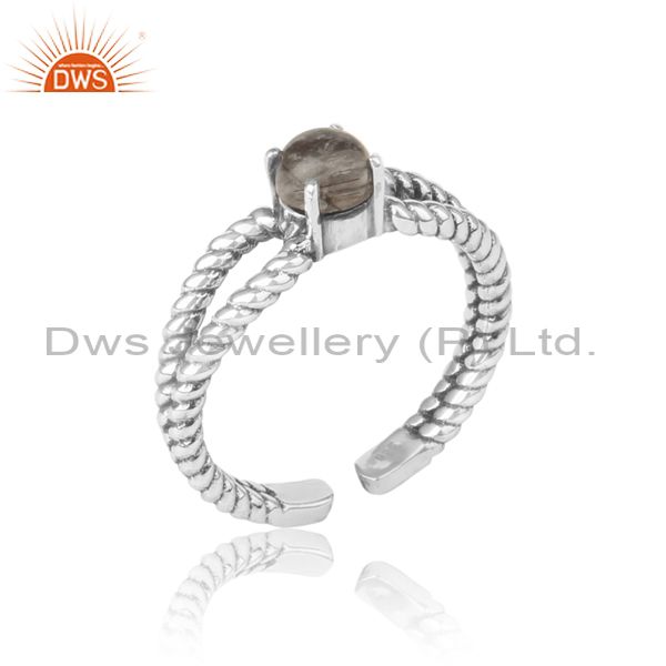 Black Rutile Designer Twisted Ring In Oxidized Silver 925