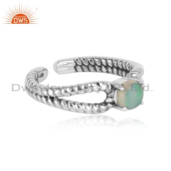 Designer twisted ring in oxidised silver 925 with ethiopian opal