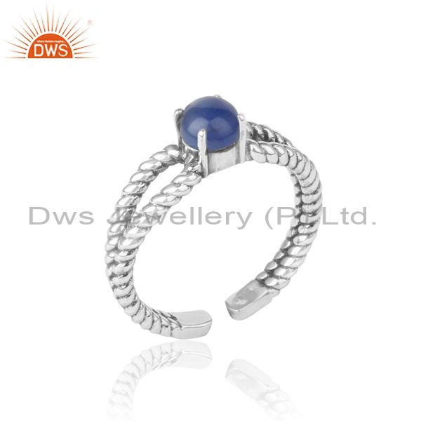 Designer twisted ring in oxidized silver 925 with blue aventurine