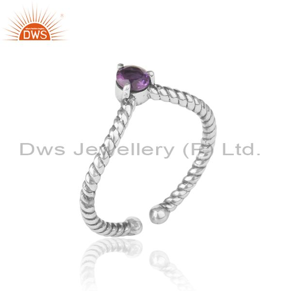 Amethyst Dainty Designer Twisted Ring In Oxidized Silver 925