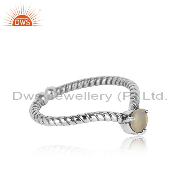 Designer twisted ring in oxidised silver 925 with ethiopian opal