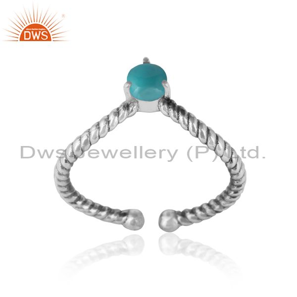 arizona turquoise dainty designer twisted ring in oxidized silver