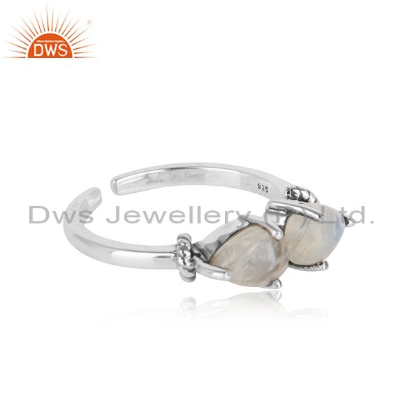 Oxidised Silver 925 Ring Handmade With Duo Rainbow Moonstone