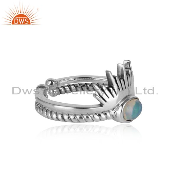 Designer Boho Ring In Oxidise Silver 925 With Ethiopian Opal