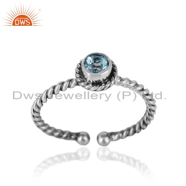Blue topaz twisted handmade designer ring in oxidized silver 925