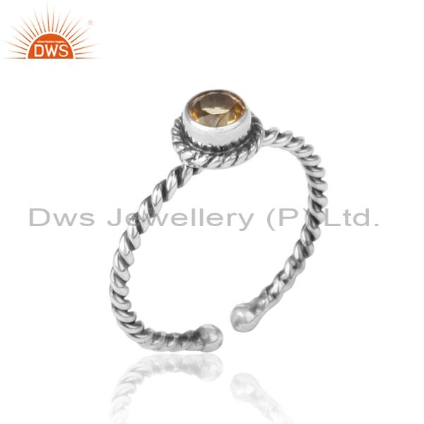 Citrine twisted handmade designer ring in oxidized silver 925