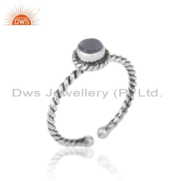 Iolite Twisted Handmade Designer Ring In Oxidized Silver 925