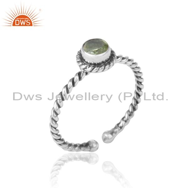 Peridot twisted handmade designer ring in oxidized silver 925