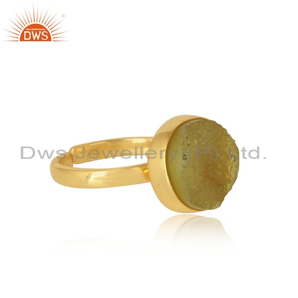 Designer elegant yellow druzy ring in yellow gold on silver 925