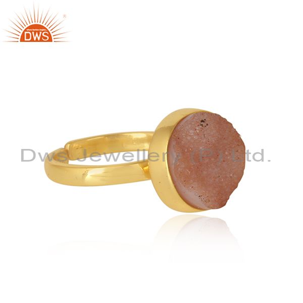 Designer elegant orange druzy ring in yellow gold on silver 925