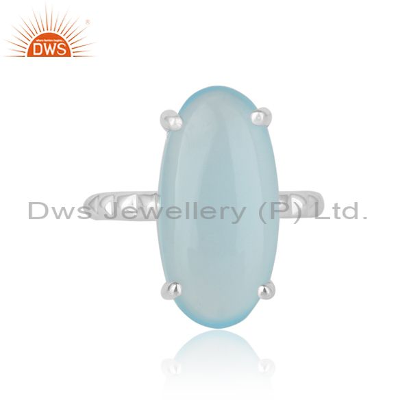 Handcrafted textred statement aqua chalcedony silver 925 ring