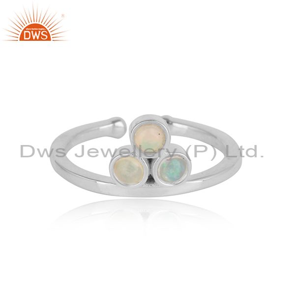 Handmade dainty eathiopian opal three stone ring in sterling silver