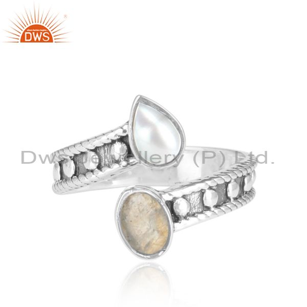 Labradorite And Pearl Sterling Silver Facing Ring
