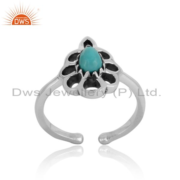 Designer floral ring in oxidized silver 925 and arizona turquoise