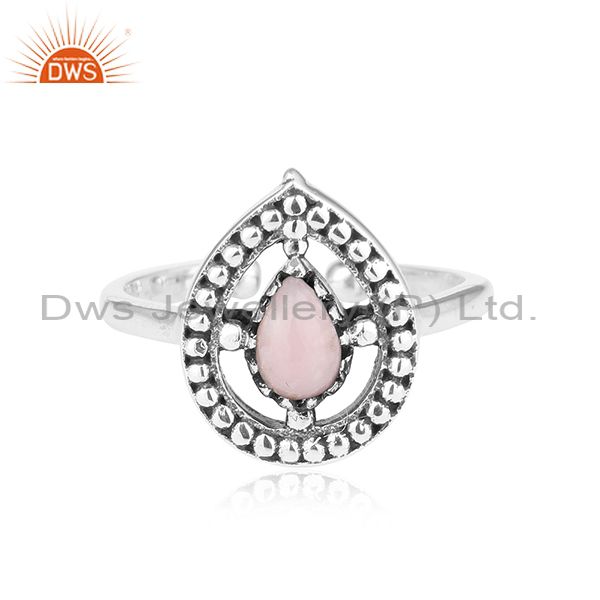 Designer Dainty Oxidized Silver 925 Ring With Pink Opal