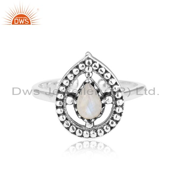 Designer dainty oxidized silver 925 ring with rainbow moonstone