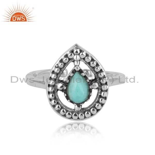 Designer dainty oxidized silver 925 ring with arizona turquoise