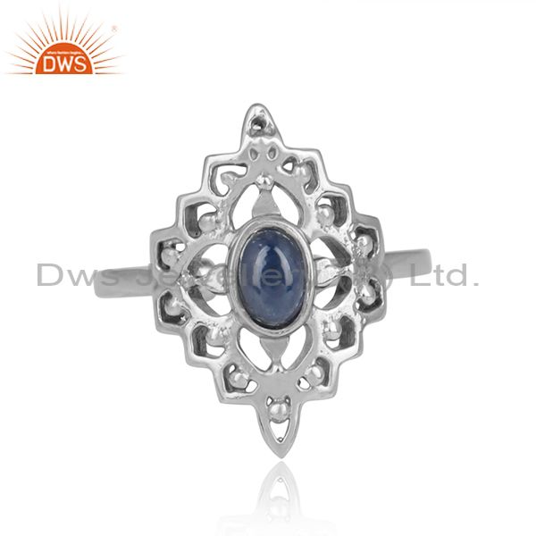 Blue Sapphire Set Handmade Oxidized 925 Silver Boho Ethnic Ring
