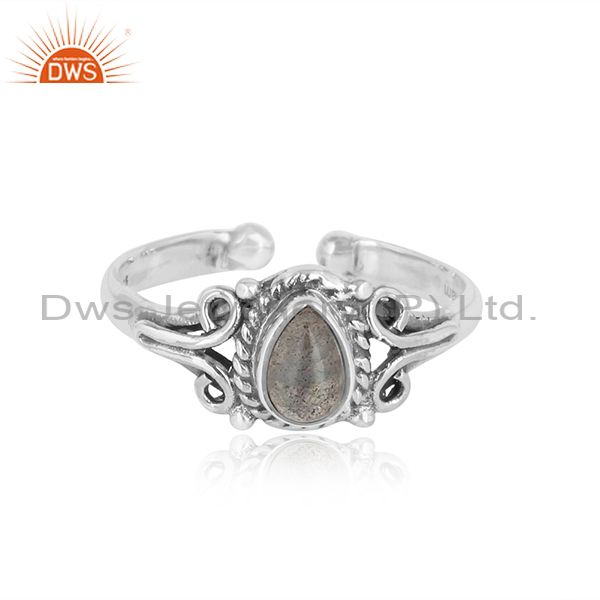 Designer handmade dainty labradorite ring in oxidized silver 925