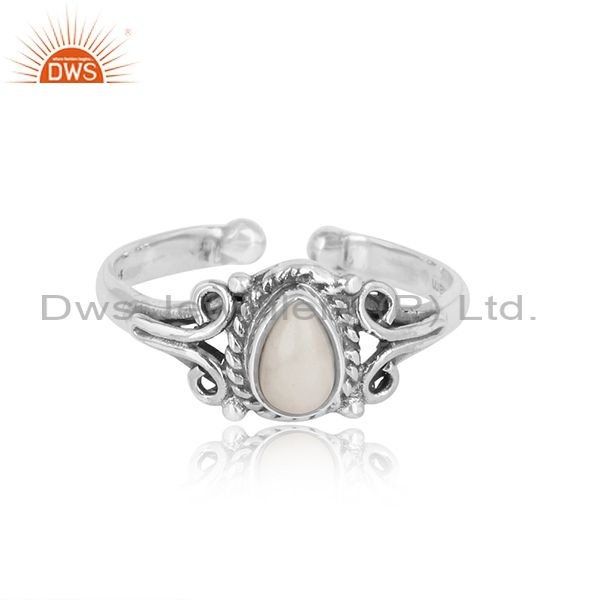 Designer Handmade Dainty Howlite Ring In Oxidized Silver 925