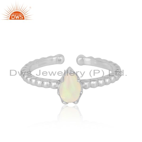 Designer textured dainty sterling silver ring with ethiopian opal