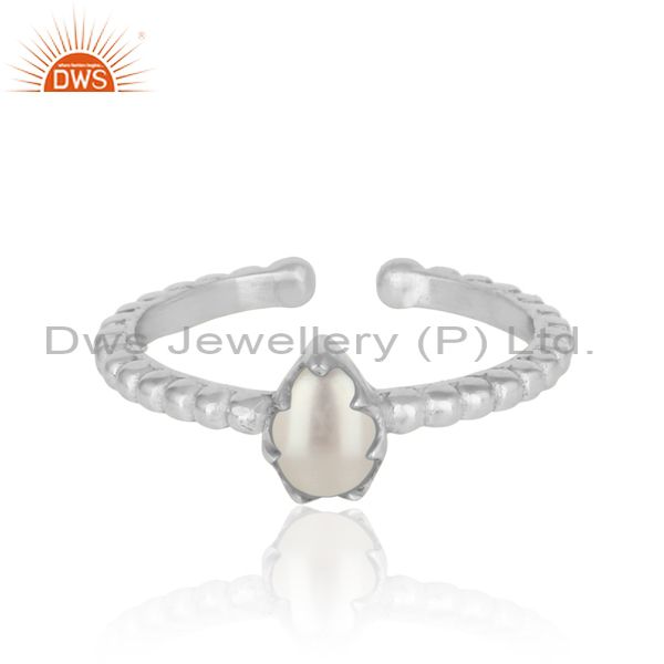Designer Textured Dainty Sterling Silver Ring With Pearl