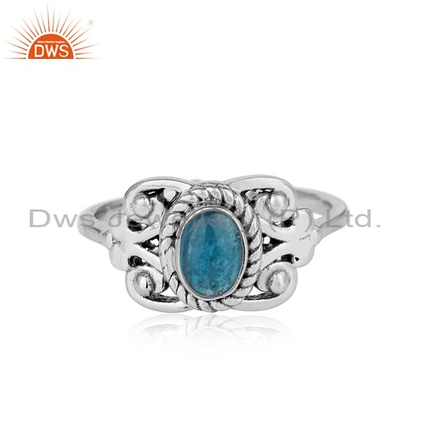Designer bohemian oxidized on silver 925 ring with neon apatite