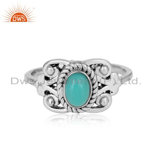 Designer bohemian oxidized silver ring with arizona turquoise