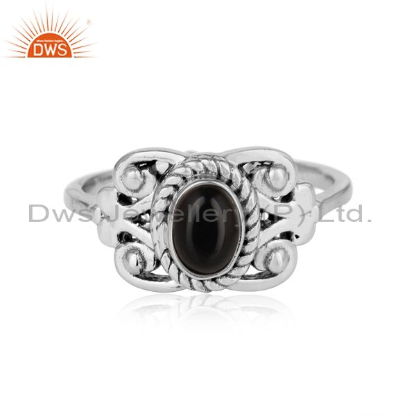 Designer bohemian oxidize finish on silver ring with black onyx