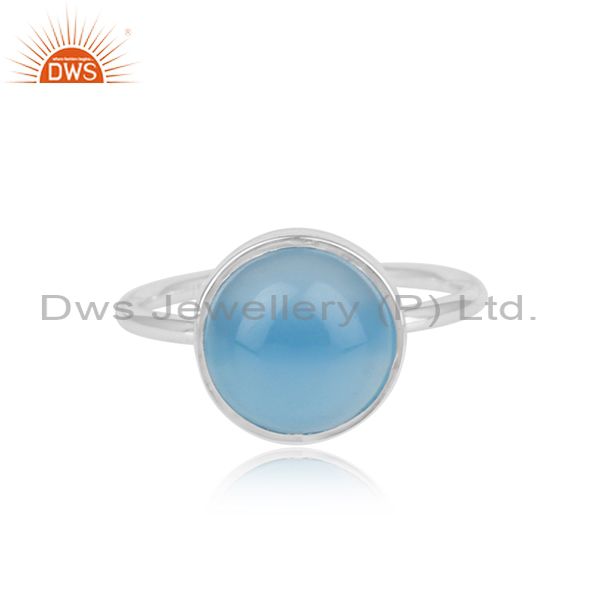 Handmade adjustable oxidized silver ring with blue chalcedony