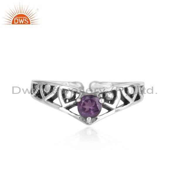 Amethyst Set Sterling Silver Oxidized Ring