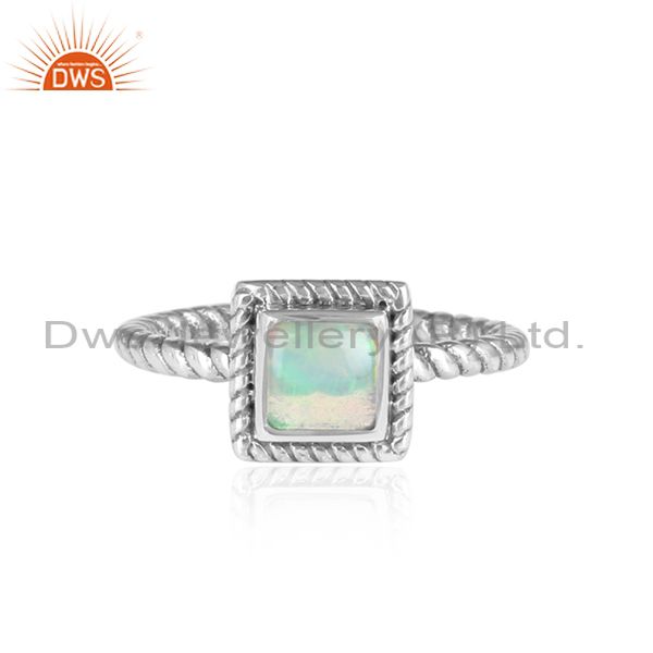 Ethiopian Opal Cabushion Sterling Silver Square Ring