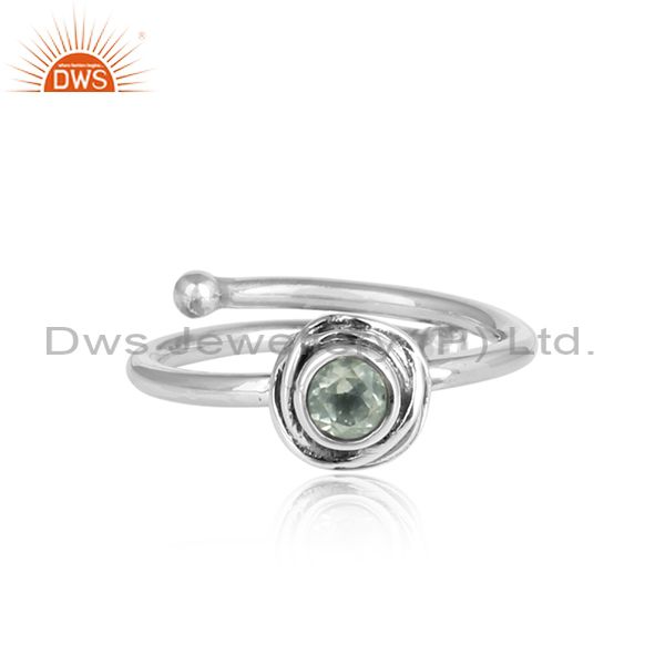 Green Amethyst Set In Sterling Silver Oxidized Crown Ring