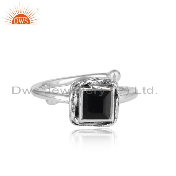 Black Onyx Sterling Silver Oxidized Adjustable Ring