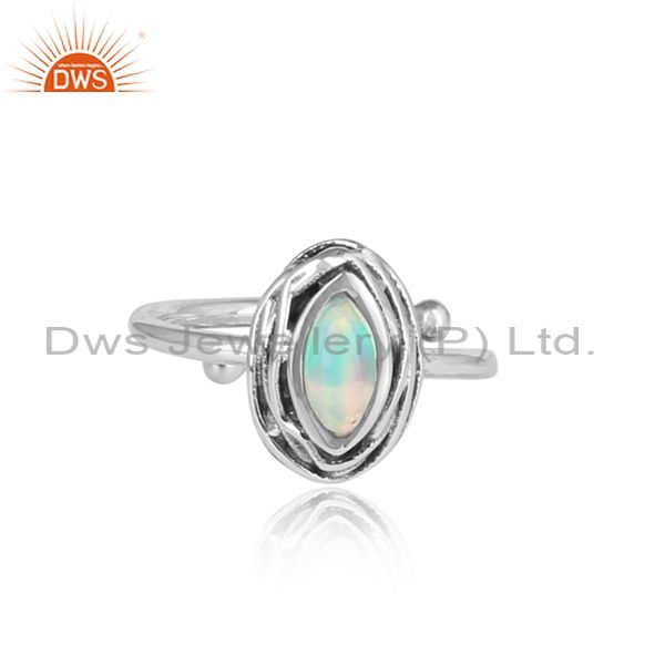 Ethiopian Opal Cabushion Sterling Silver Oxidized Ring