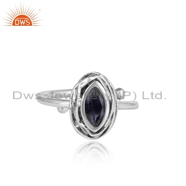 Iolite Wrapped Sterling Silver Oxidized Adjustable Ring