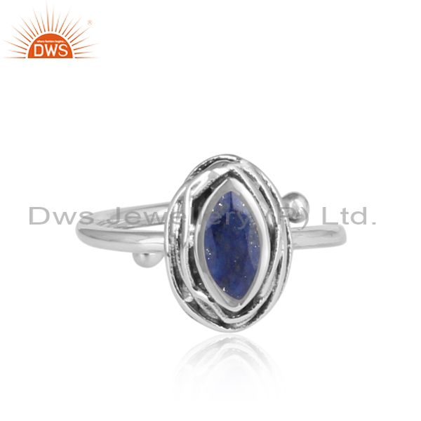 Lapis Oval Cut Sterling Silver Oxidized Ring