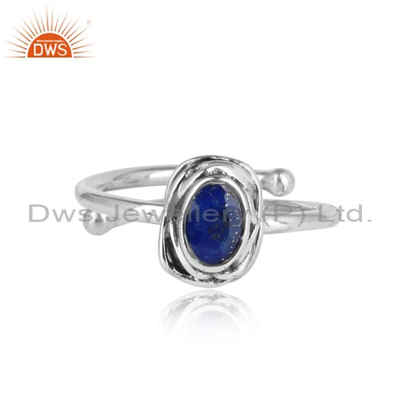 Oval Lapis Lazuli Set 925 Silver Oxidized Ring For All Sizes