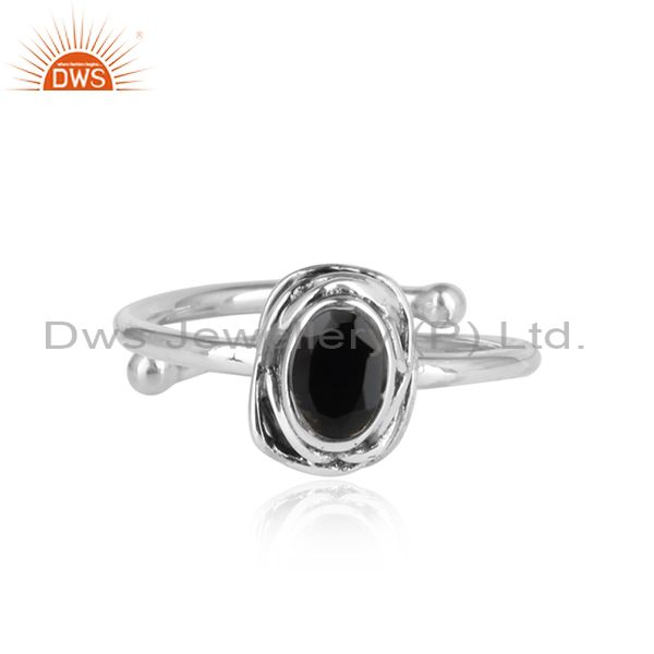 Black Onyx Set Sterling Silver Oxidized Adjustable Ring