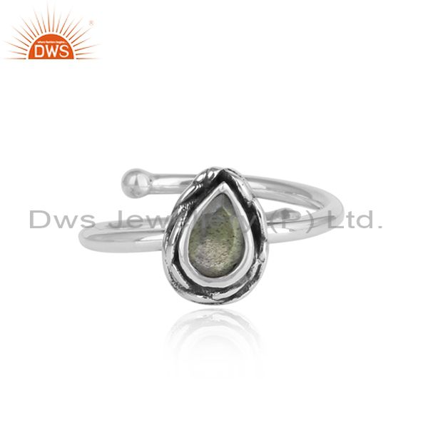 Pear Shaped Labradorite Design Sterling Silver Ring