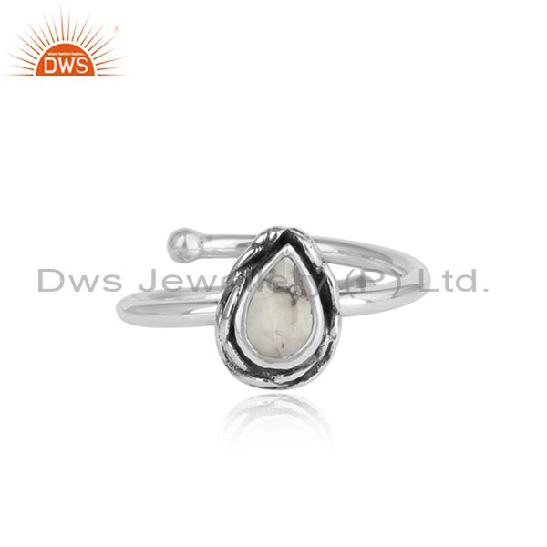 Pear Shaped Howlite Set In Sterling Silver Oxidized Ring