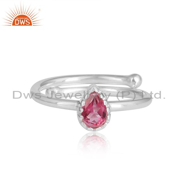 Pear Shaped Pink Topaz Sterling Silver White Adjustable Ring