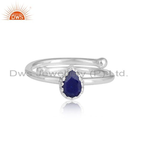 Lapis Cut Sterling Silver White Adjustable Ring