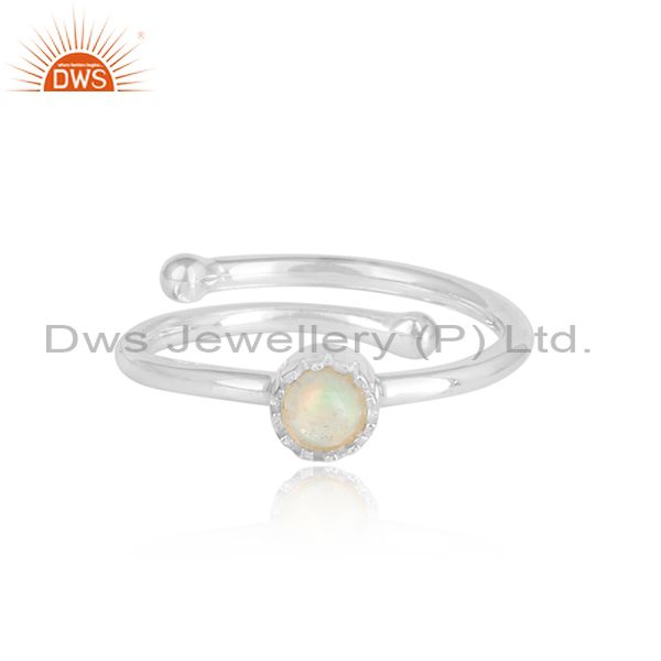 Ethiopian Opal Cabushion Sterling Silver White Ring
